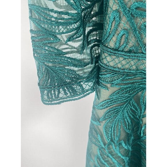 Tadashi Shoji Green Burnout Lace 3/4 Sleeves Sz 6 Cocktail - Picture 4 of 7